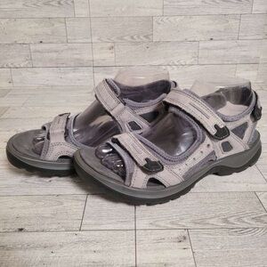 Women’s Ecco Yucatan Grey Nubuck Leather Off-Road Trail Hiking Sandals Size 8